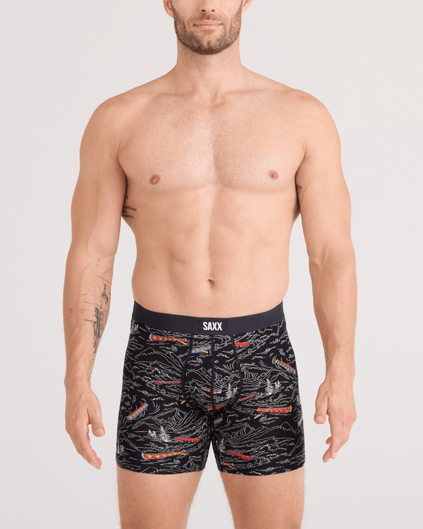 Front - Model wearing Vibe Xtra Soft Comfort Boxer Brief Fly in Rivers Bend-Black