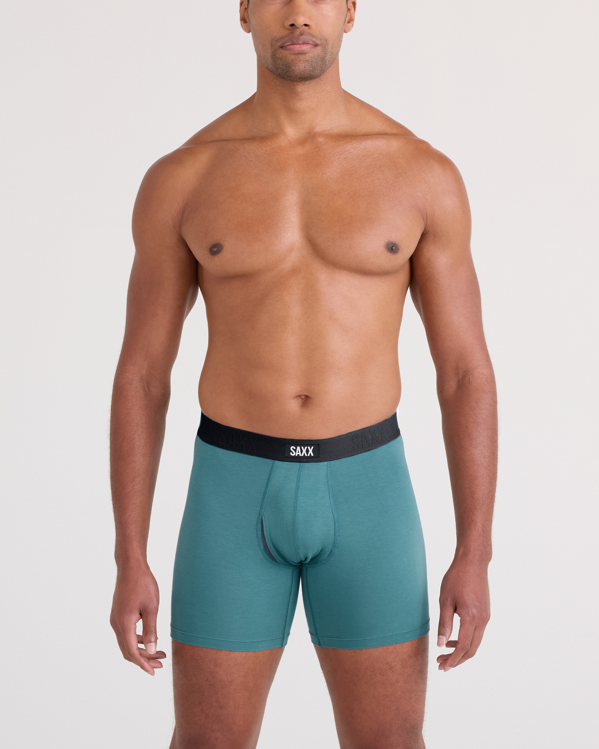 Front - Model wearing Vibe Xtra Soft Comfort Boxer Brief Fly in Seascape