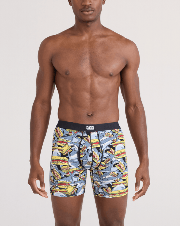 Front - Model wearing Vibe Xtra Soft Comfort Boxer Brief Fly in Shark Sub-Grey