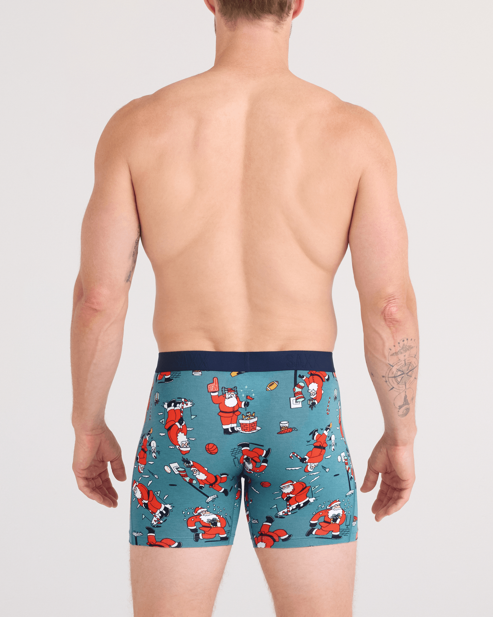 Back - Model wearing Vibe Xtra Soft Comfort Boxer Brief Fly in Santathalon-Seascape