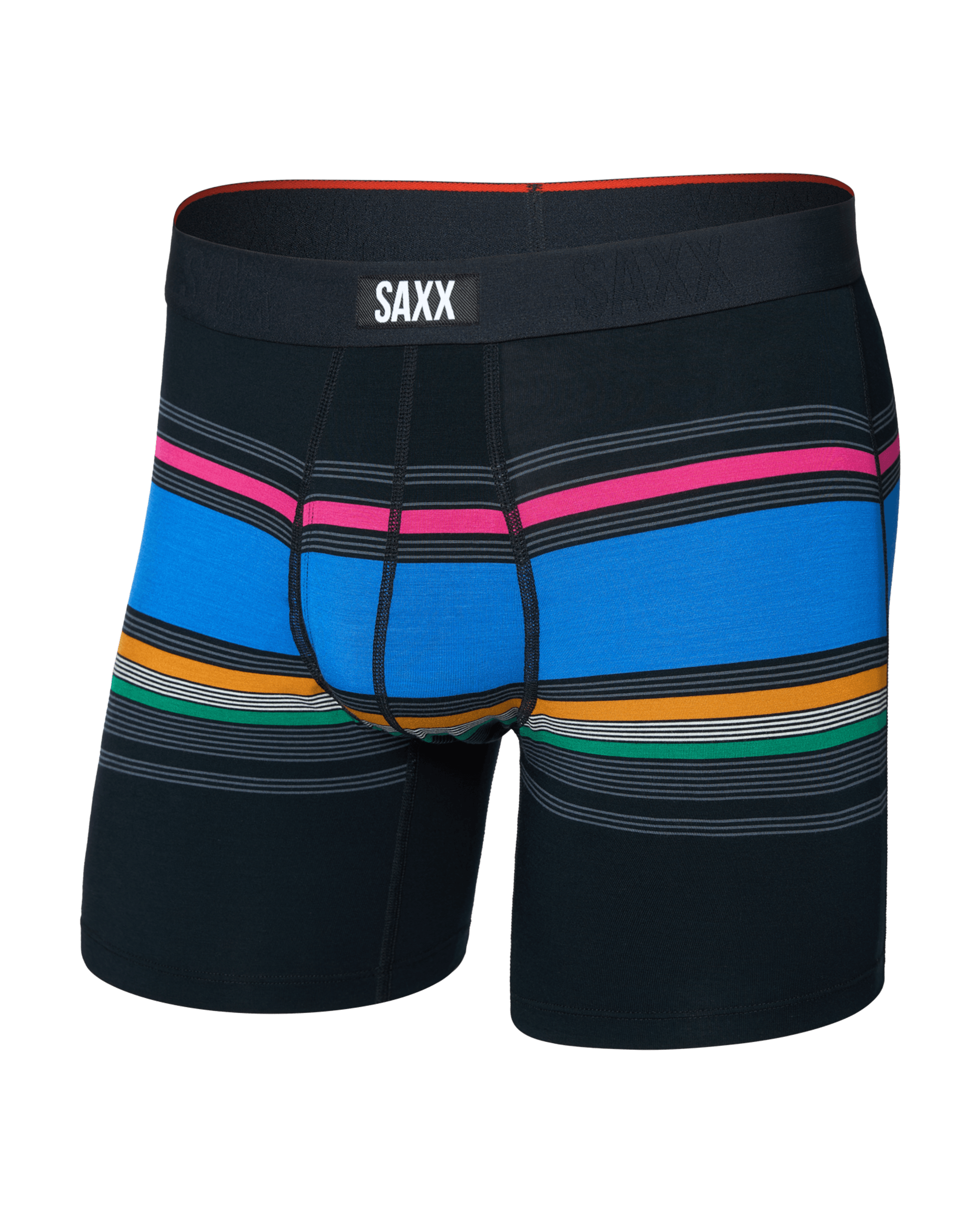 Front of  Vibe Xtra Soft Comfort Boxer Brief Fly in Throwback Stripe-Multi