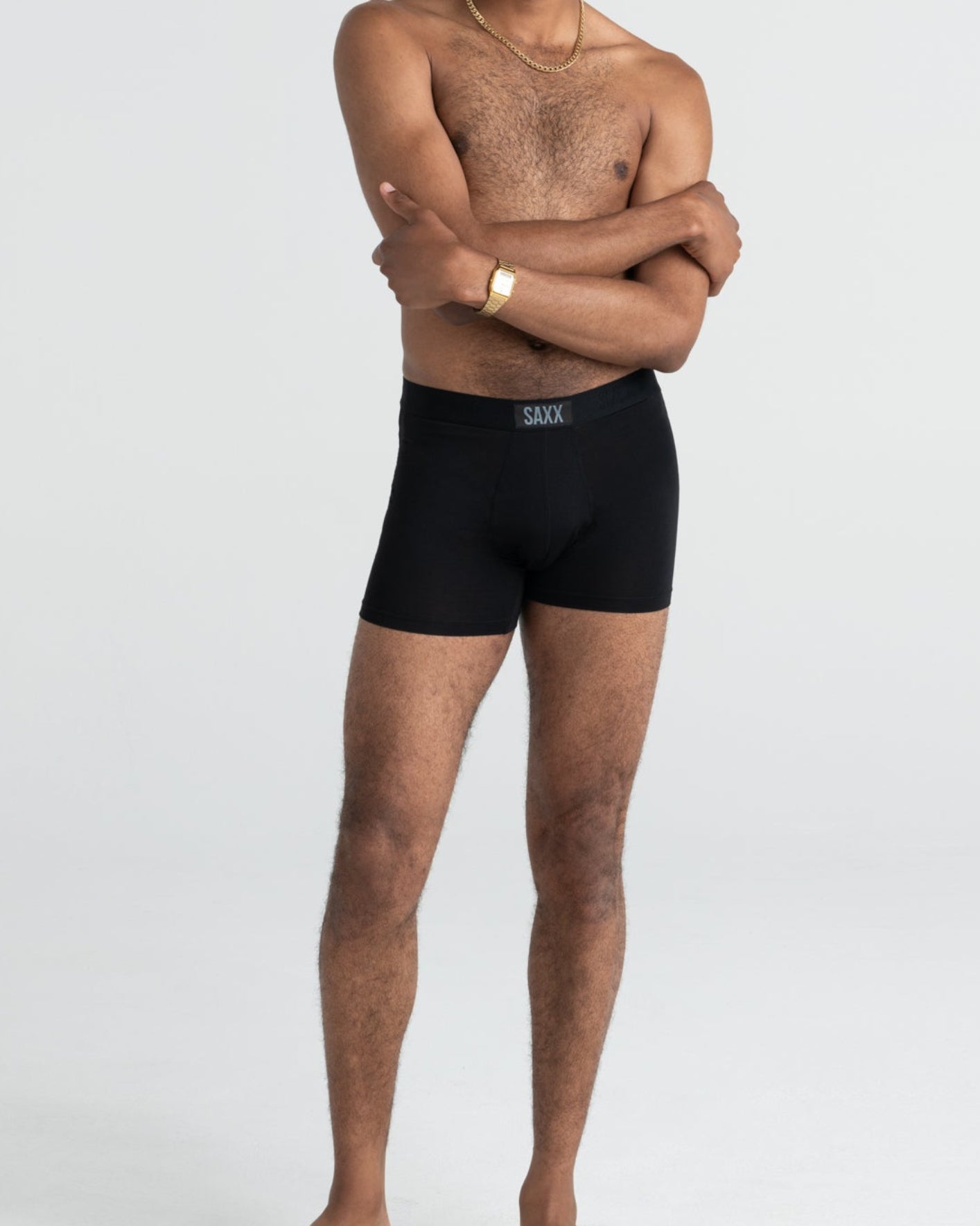 Front - Model wearing Vibe Boxer Brief 5Pack in Black/Grey Htr/Navy