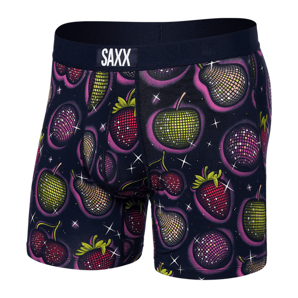 Men's quick-drying SAXX VIBE Boxer Briefs - purple pixels. Plum
