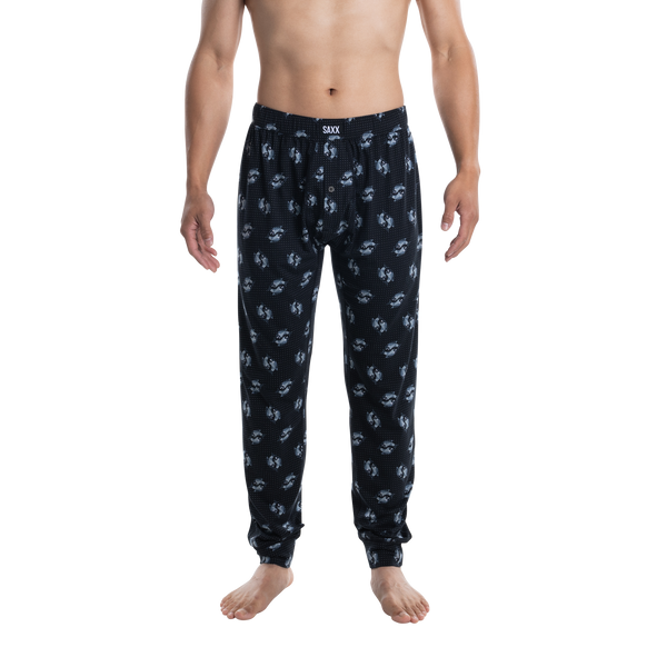 Front - Model wearing Droptemp Cooling Sleep Pant Fly in Angler Wrangler- Black