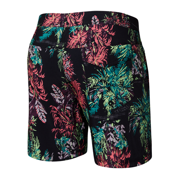 Back of Betawave 2N1 Swim Short Long in Midnight Tropics- Multi
