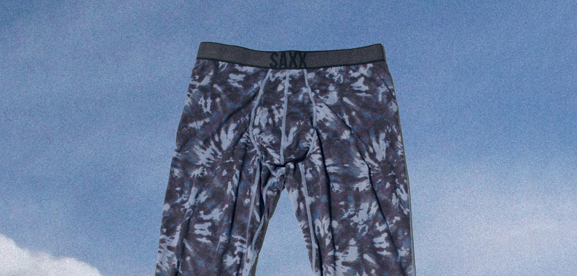 Blue tie-dye baselayer bottom on sky backdrop
