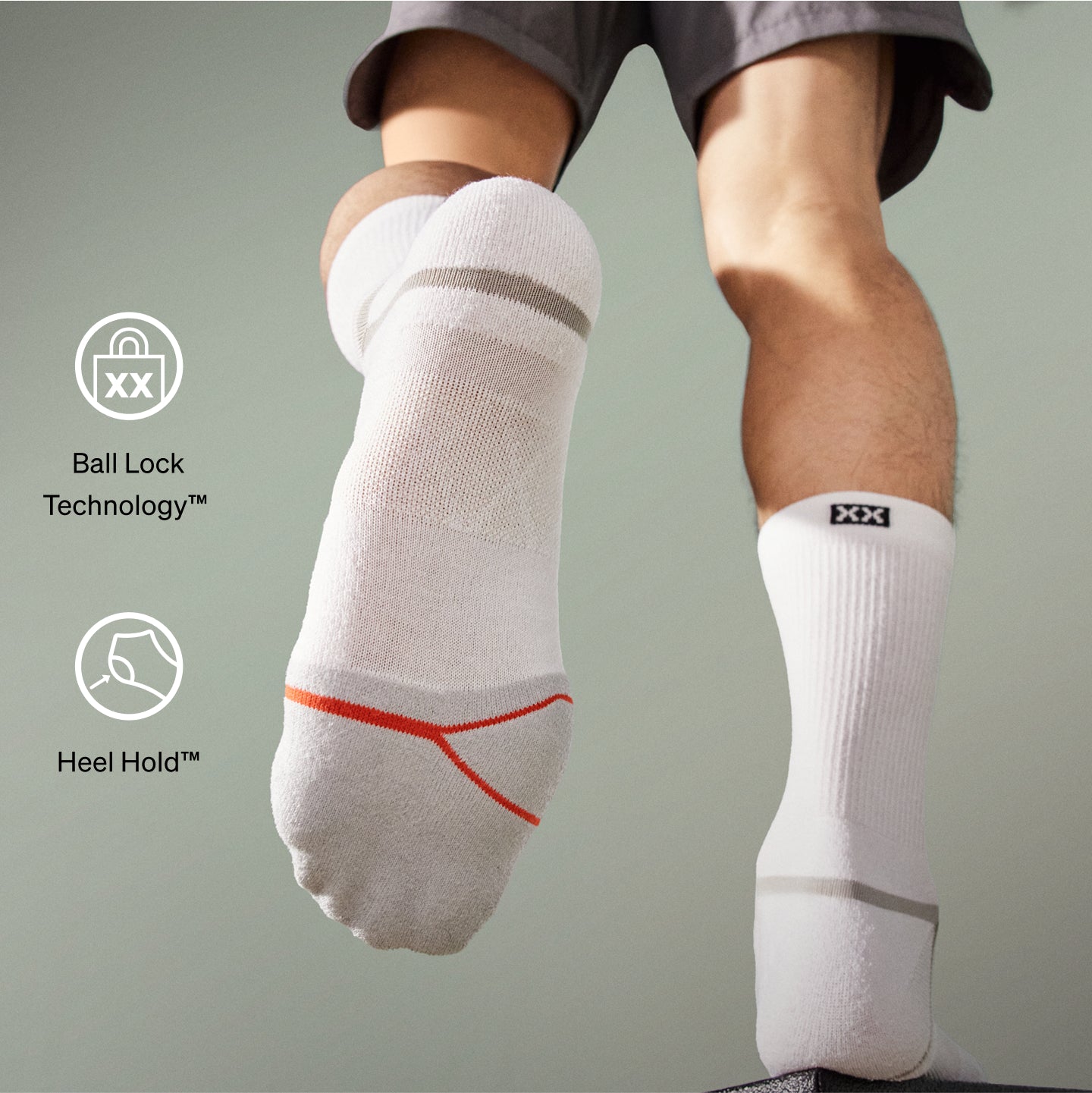 White socks with text labels on a gray background