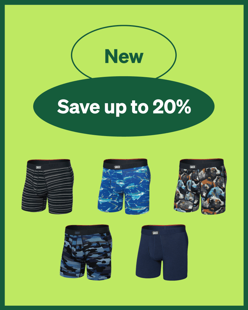 Five distinct pairs of underwear positioned between two rows on green background