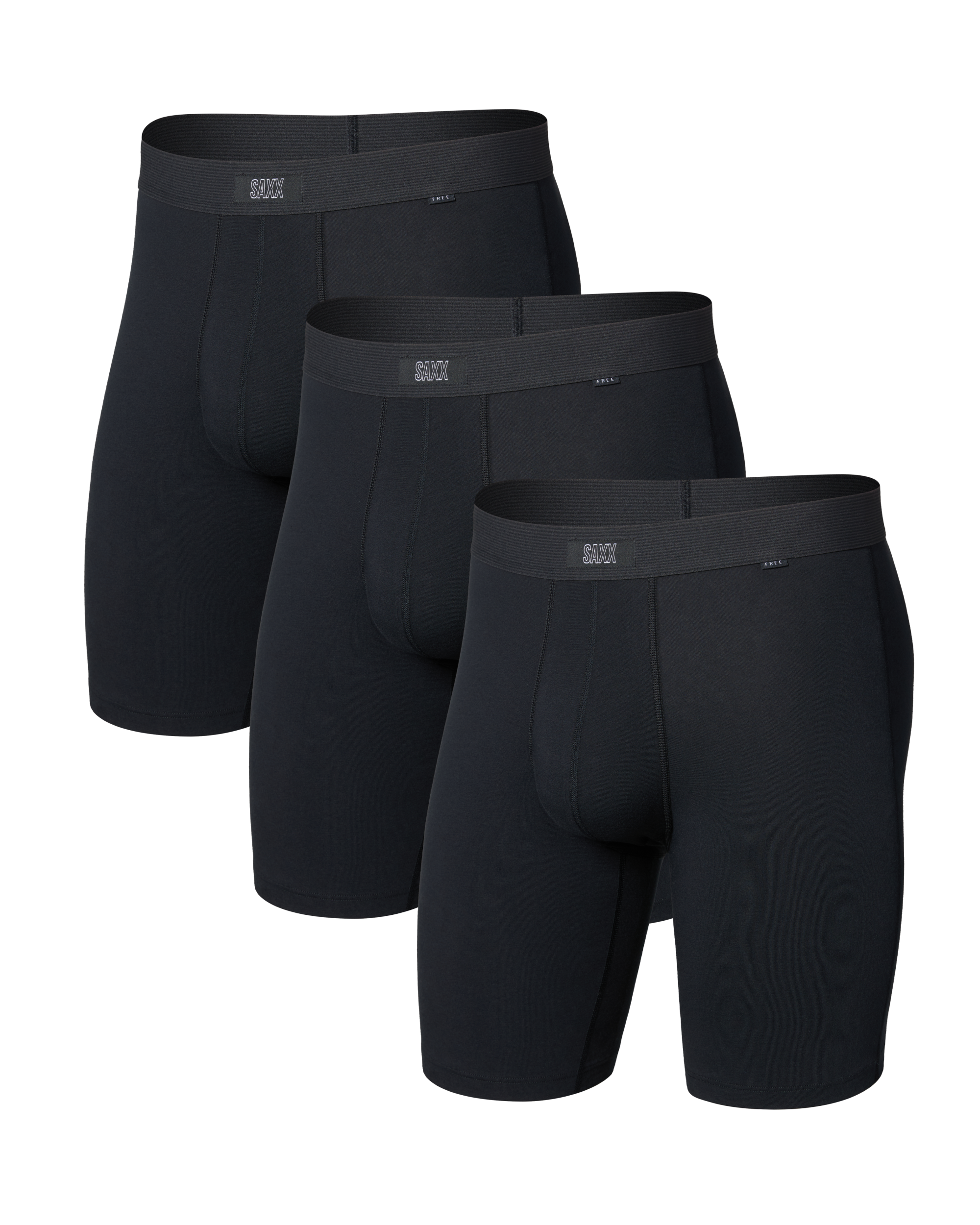 Front of 24Seven Cotton Long Leg 3 Pack in Black