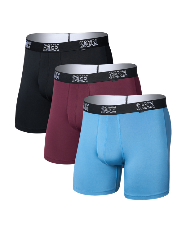 Front of DropTemp All Day Cooling Boxer Brief 3 Pack in Maroon/Parisian/Black