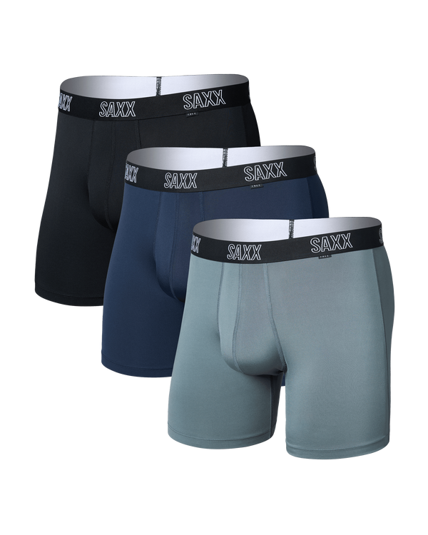 Front of DropTemp All Day Cooling Boxer Brief 3 Pack in Storm/Navy/Black