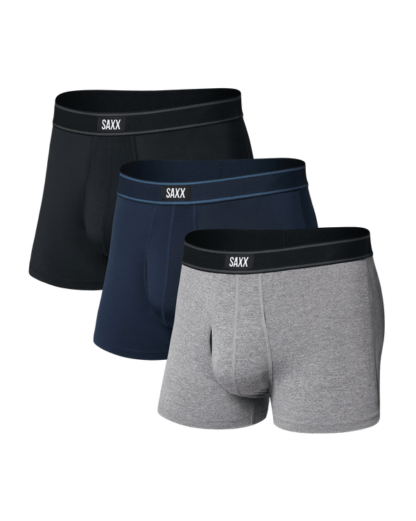 Front of Daytripper Comfort Stretch Trunk Fly 3Pk in Black/Grey/Navy