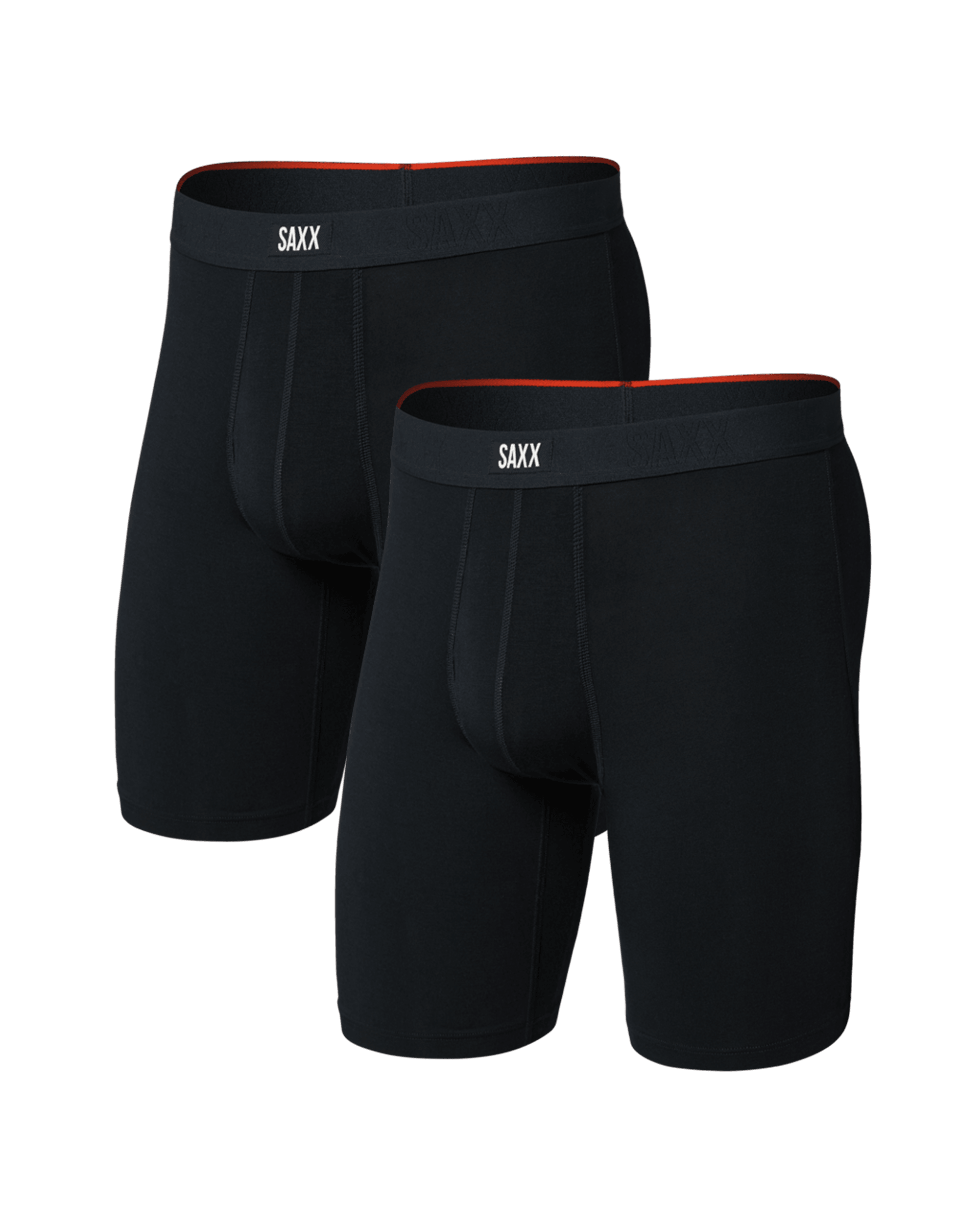 Front of Vibe Xtra Soft Comfort Long Boxer Brief Fly 2Pk in Black