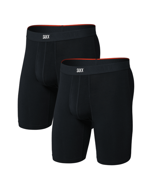 Front of Vibe Xtra Soft Comfort Long Boxer Brief Fly 2Pk in Black
