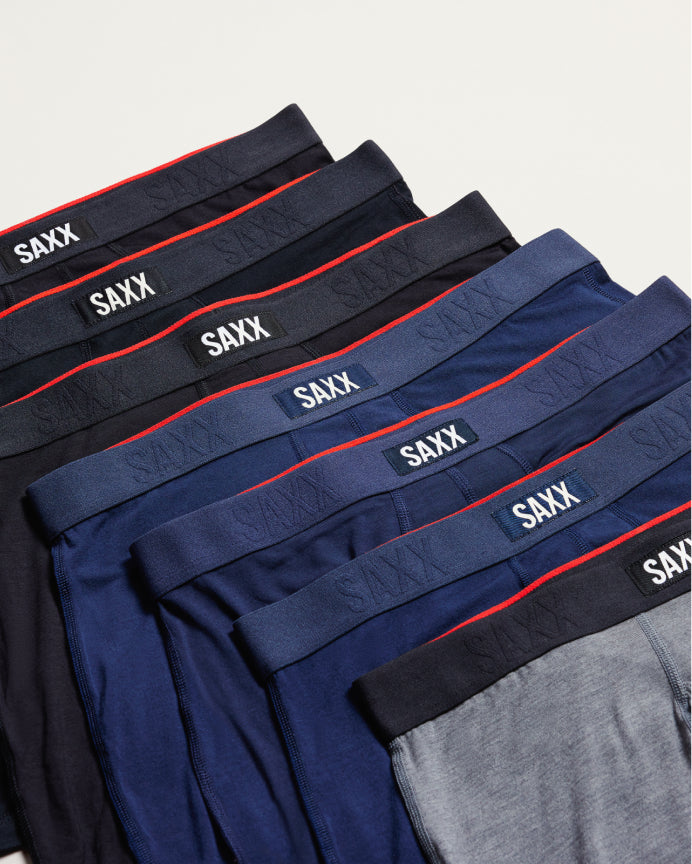 Pairs of SAXX Underwear overlapping each other
