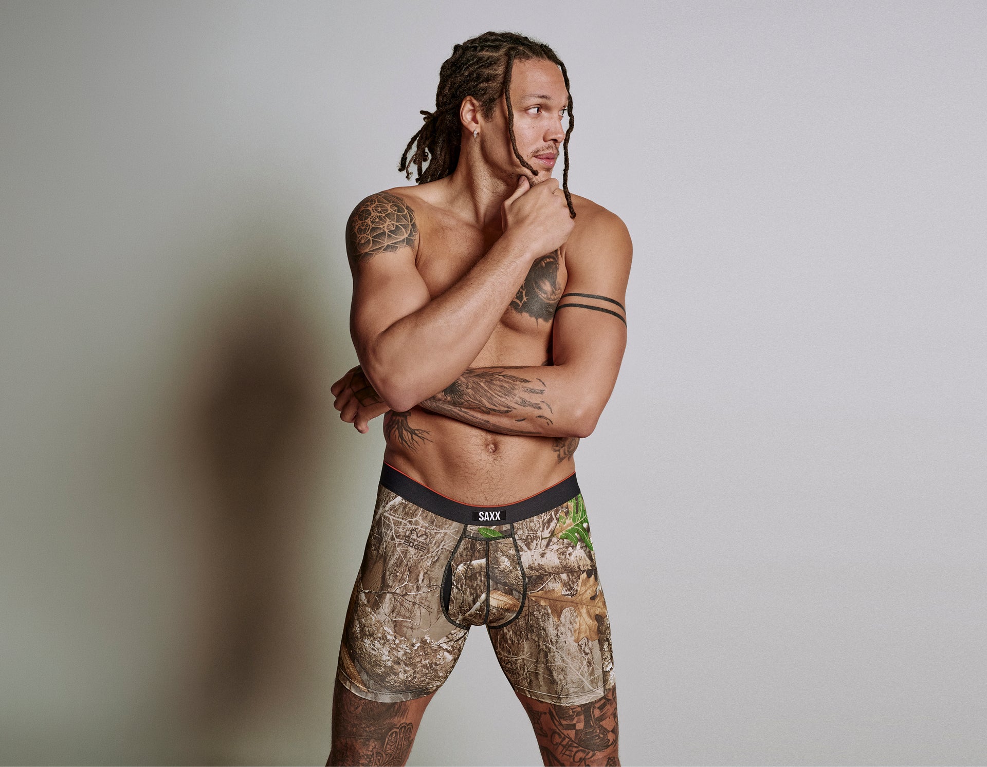 Pro Basketball player and SAXX Gamechanger Aaron Gordon in Vibe Xtra x RealTree Boxer Brief