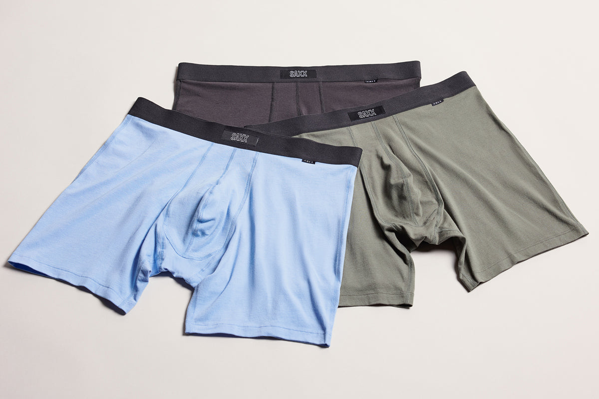 Pairs of SAXX Underwear overlapping each other.