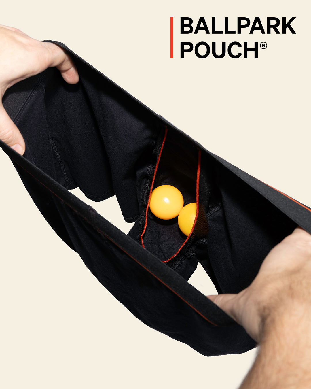 Close up of SAXX BallPark Pouch interior showing supportive pouch design and comfort technology