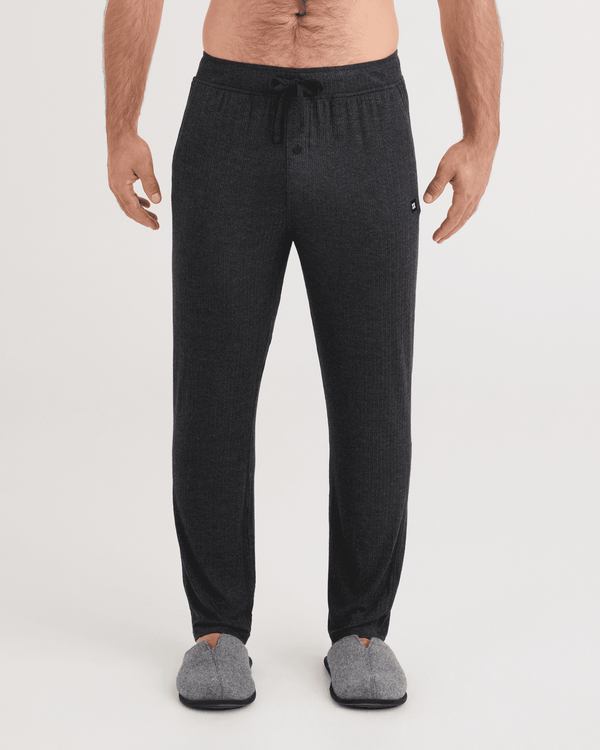 Front - Model wearing Snooze Cabin Luxe Pants in Washed Black Heather