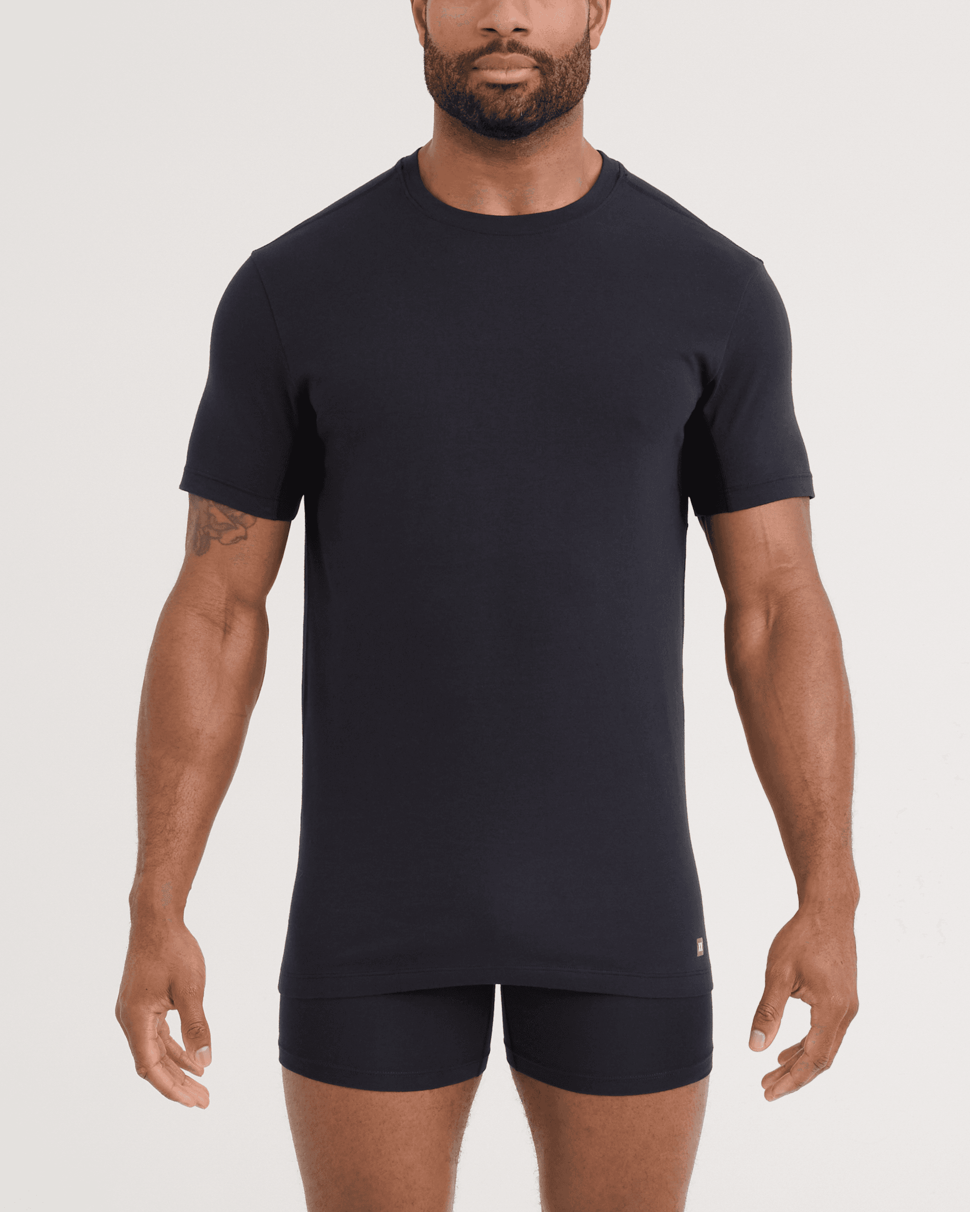 Front - Model wearing DropTemp Dry Cotton Short Sleeve Crew 2 Pack in Black