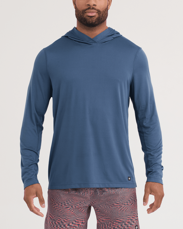 Front - Model wearing Multi-Sport Mesh Hoodie in Washed Indigo