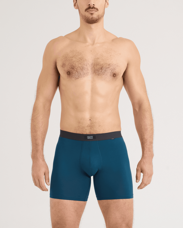 Front - Model wearing 24Seven Cotton Boxer Brief 3 Pack in Hurricane/Maroon/Navy