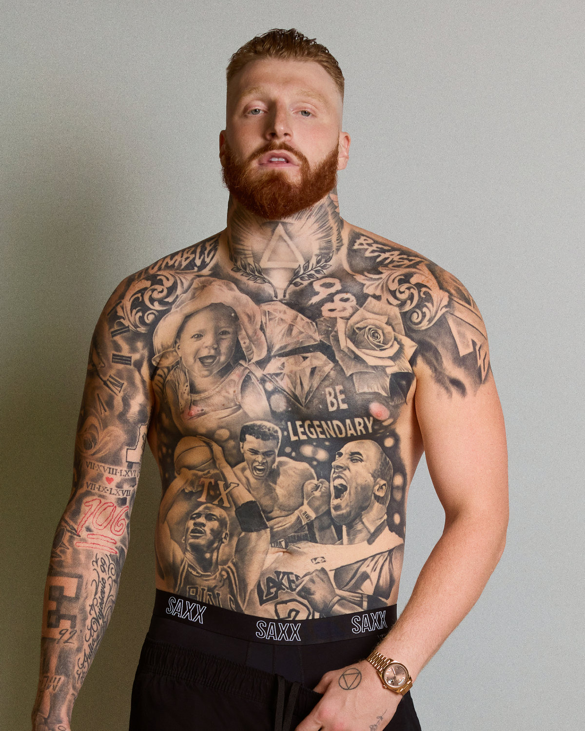 Maxx Crosby wearing SAXX FREE DropTemp All Day Cooling Boxer Brief in Black