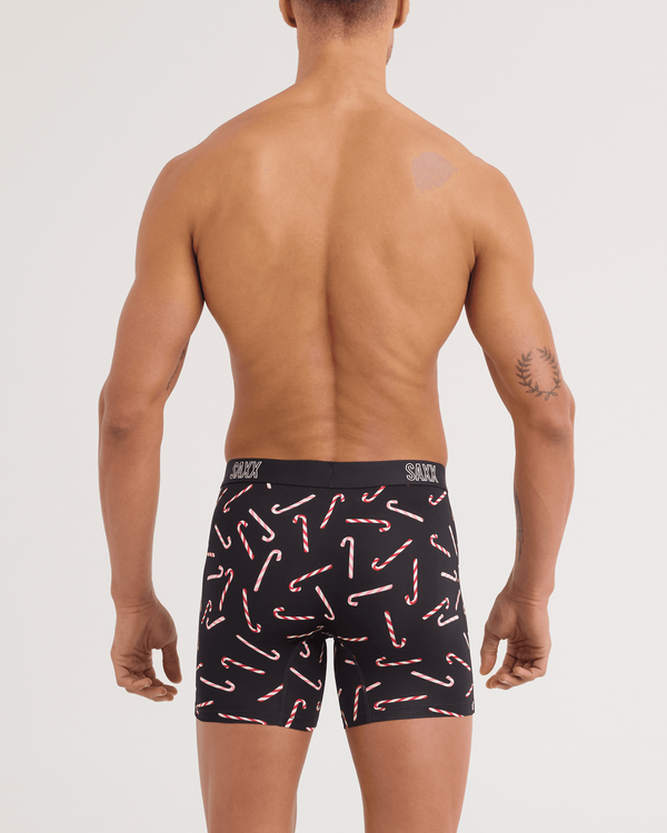 Back - Model wearing DropTemp All Day Cooling Boxer Brief 3 Pack in Candy Cane/Red/Black
