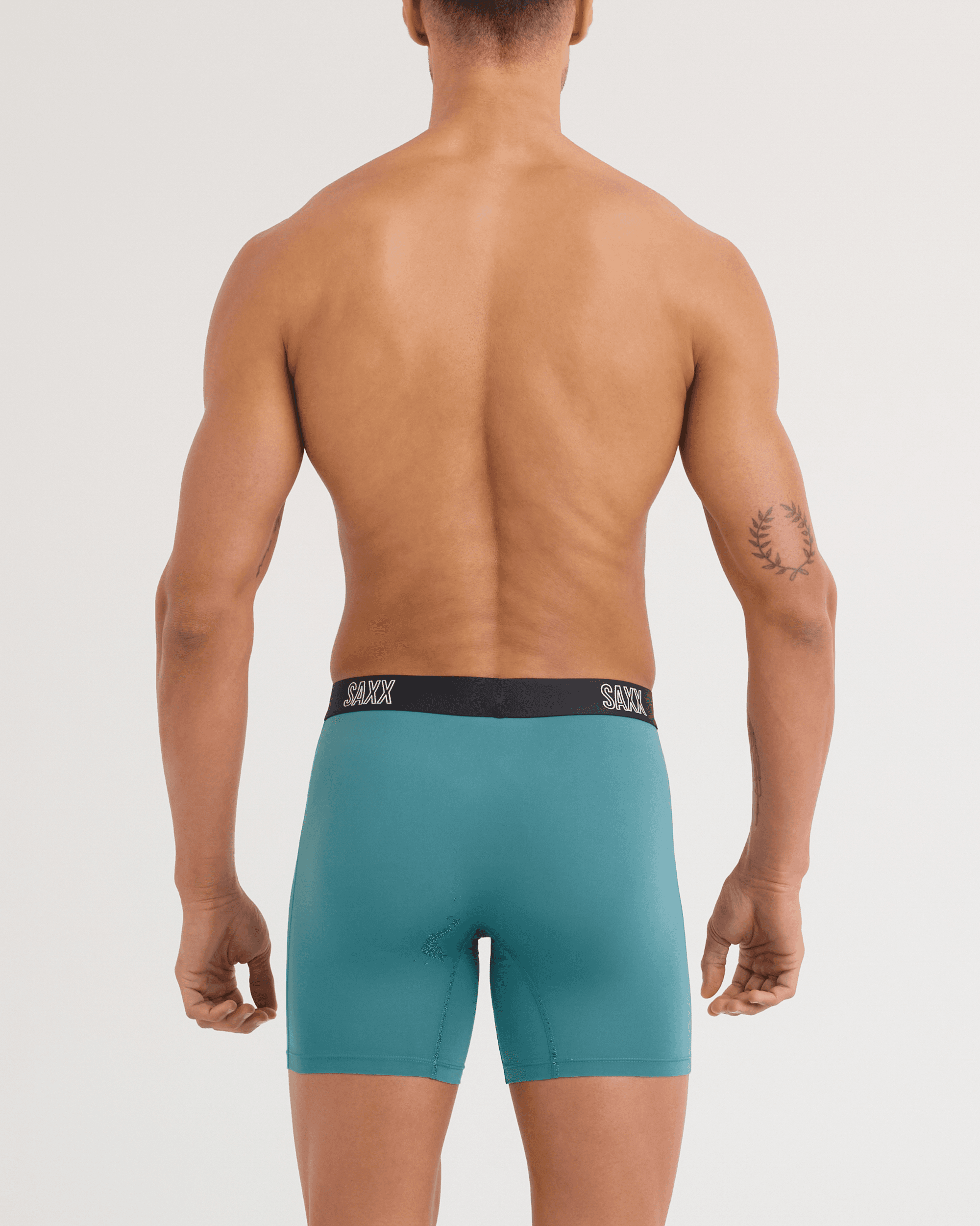 Back - Model wearing DropTemp All Day Cooling Boxer Brief 3 Pack in Mini Rugby/Seascape/Navy