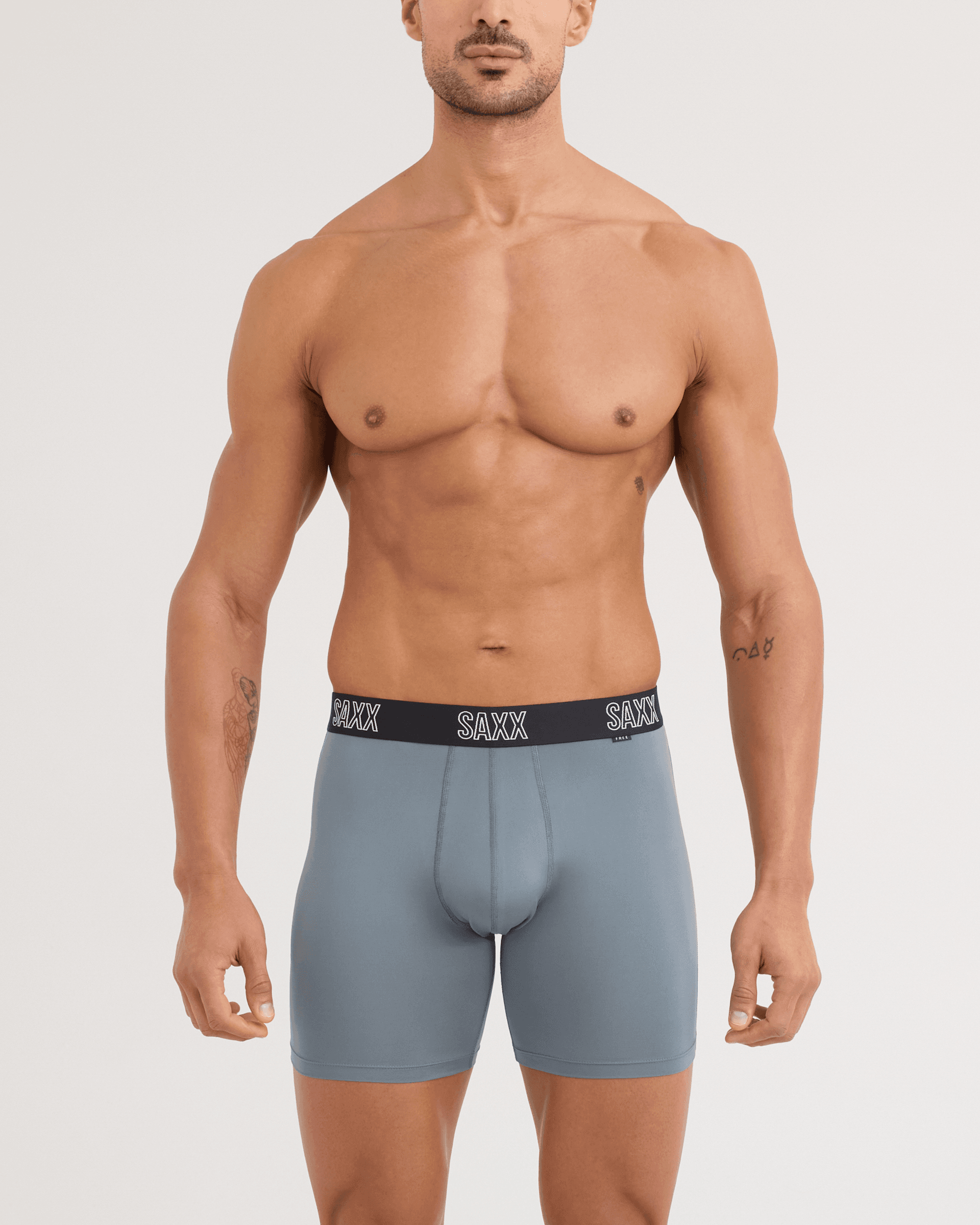 Front - Model wearing DropTemp All Day Cooling Boxer Brief 3 Pack in Storm/Navy/Black