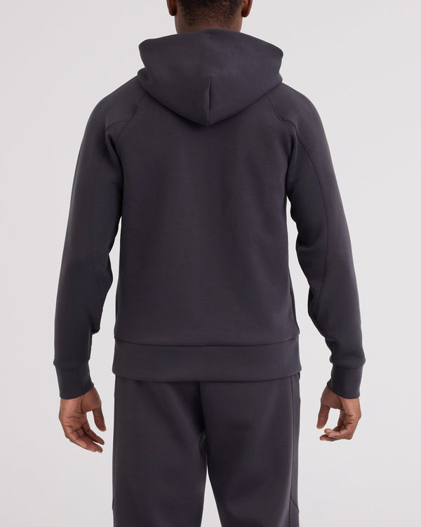 Back - Model wearing Phase Full Zip Hoodie in Faded Black