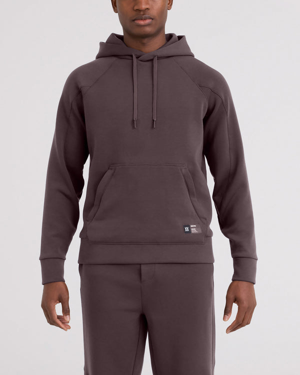 Back - Model wearing Phase Hoodie in Huckleberry