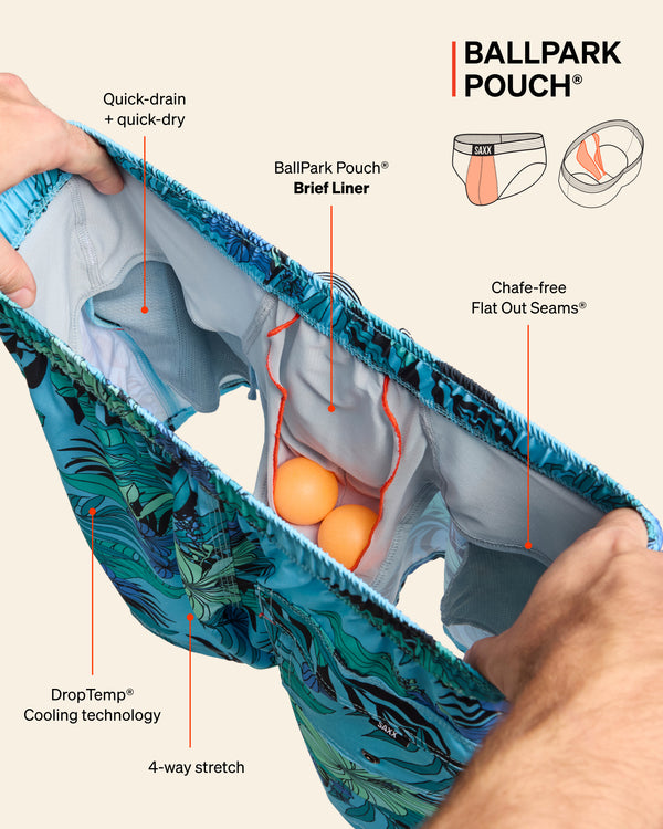 SAXX Underwear Oh Buoy 2N1 Swim Short with brief liner BallPark Pouch technology graphic
