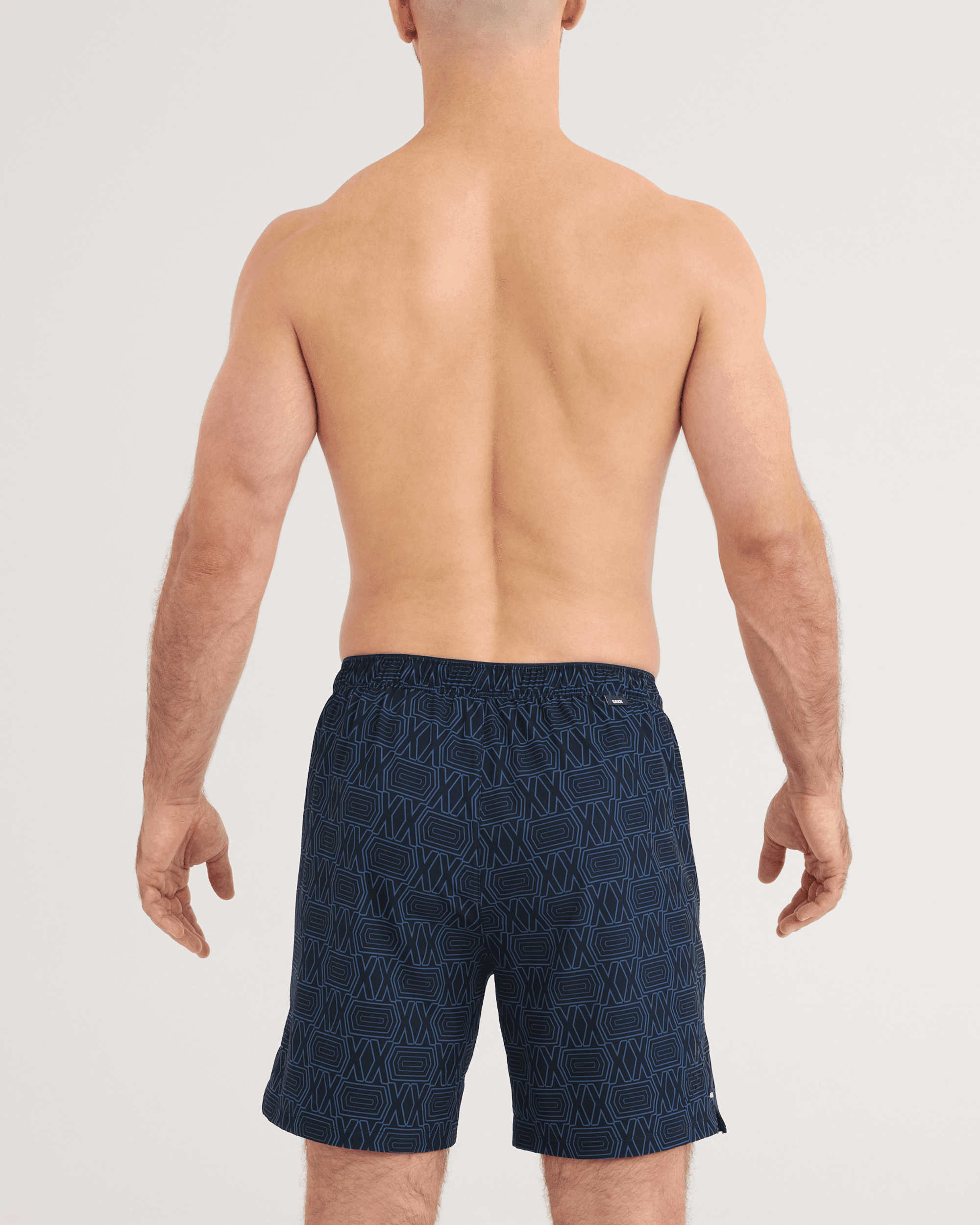 Back - Model wearing Power Moves 2N1 Shorts 7" in DeluXX-Washed Indigo