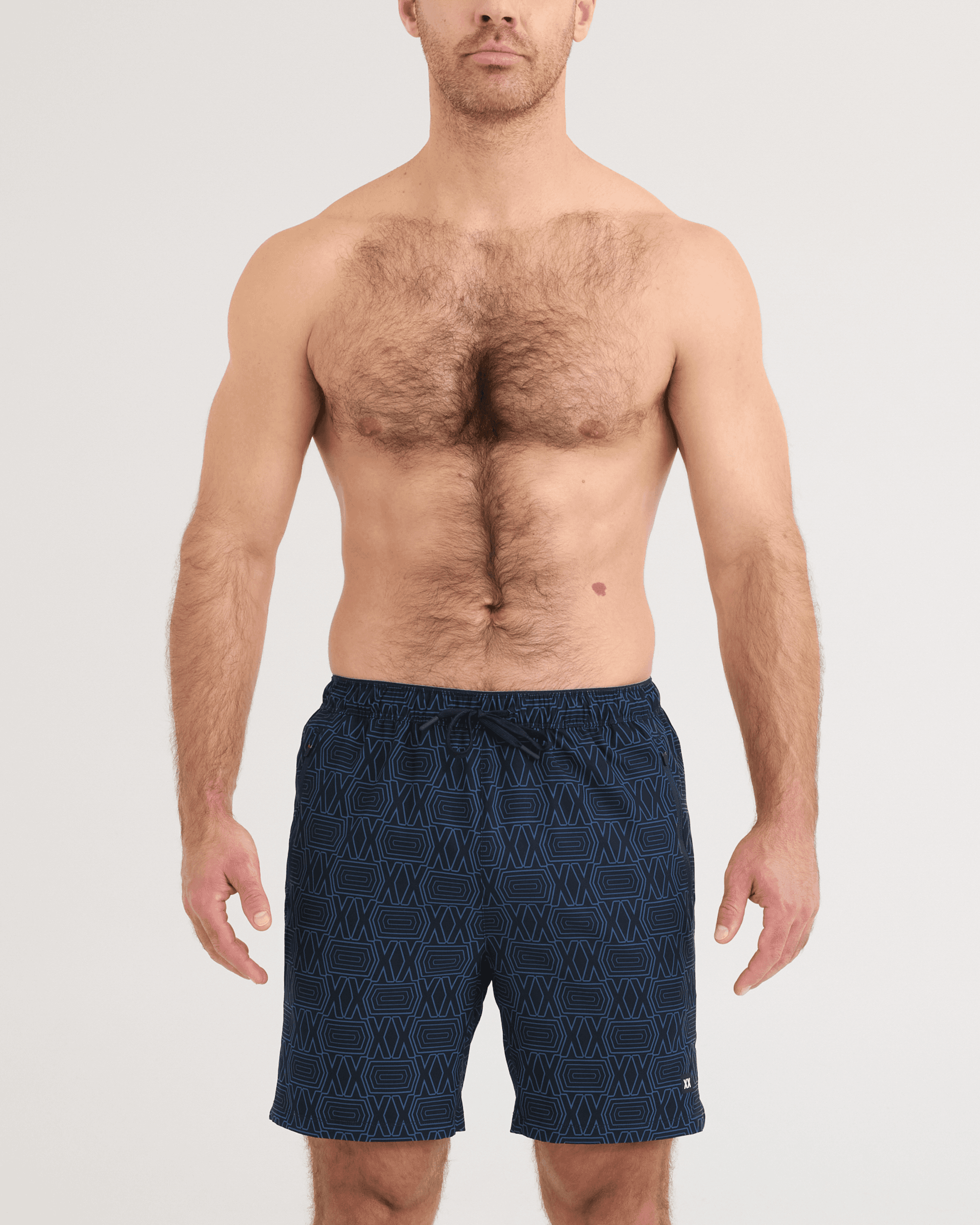 Front - Model wearing Power Moves 2N1 Shorts 7" in DeluXX-Washed Indigo