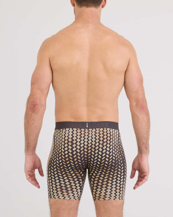 Back - Model wearing Smooth Flex Light Compression Long Boxer Brief in Lustre Weave-Faded Black