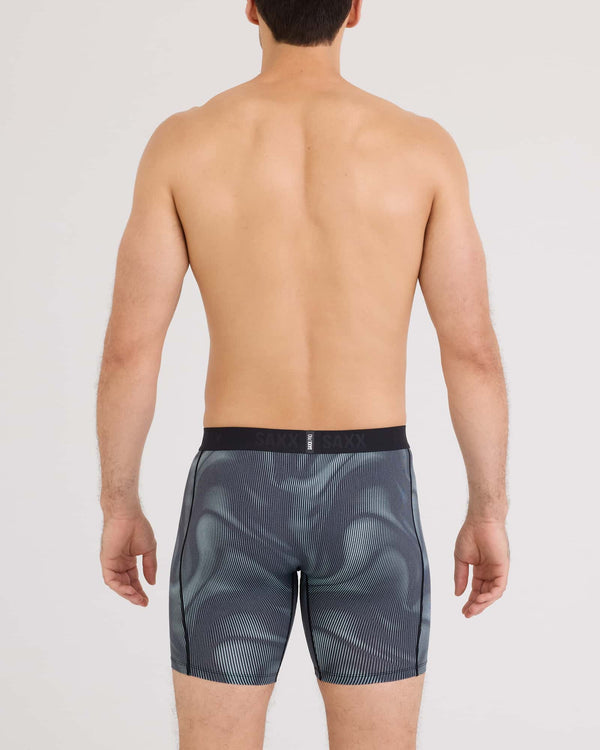 Back - Model wearing Smooth Flex Light Compression Long Boxer Brief in Smoke Camo-Deep Navy