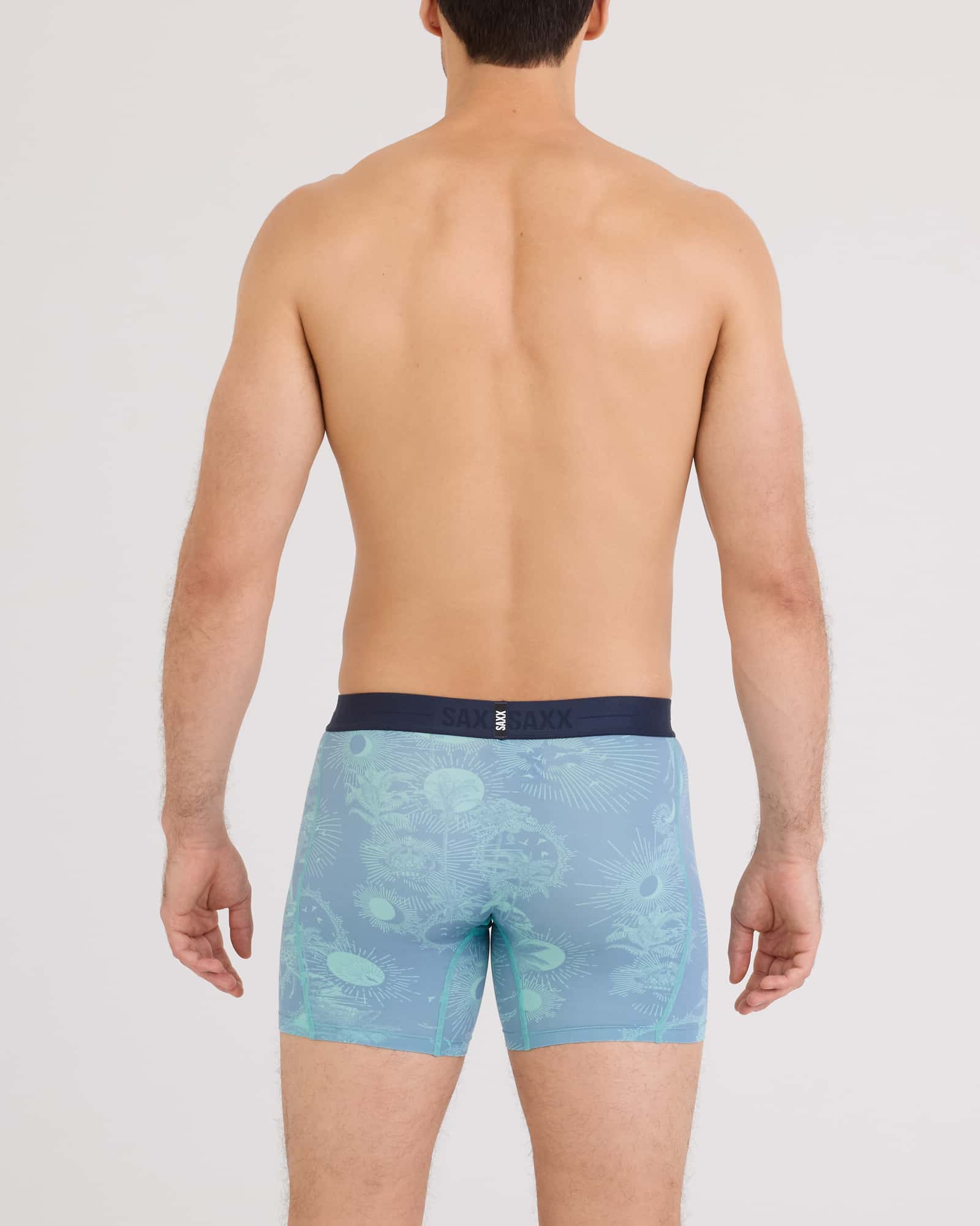 Back - Model wearing Smooth Luxe Micro Modal Boxer Brief in Exotica-Ashley Blue