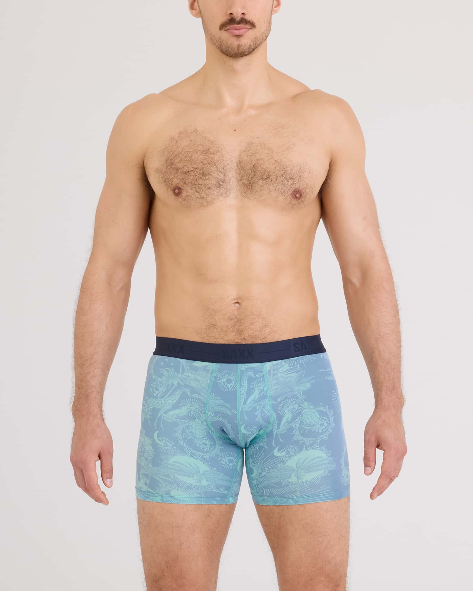 Front - Model wearing Smooth Luxe Micro Modal Boxer Brief in Exotica-Ashley Blue