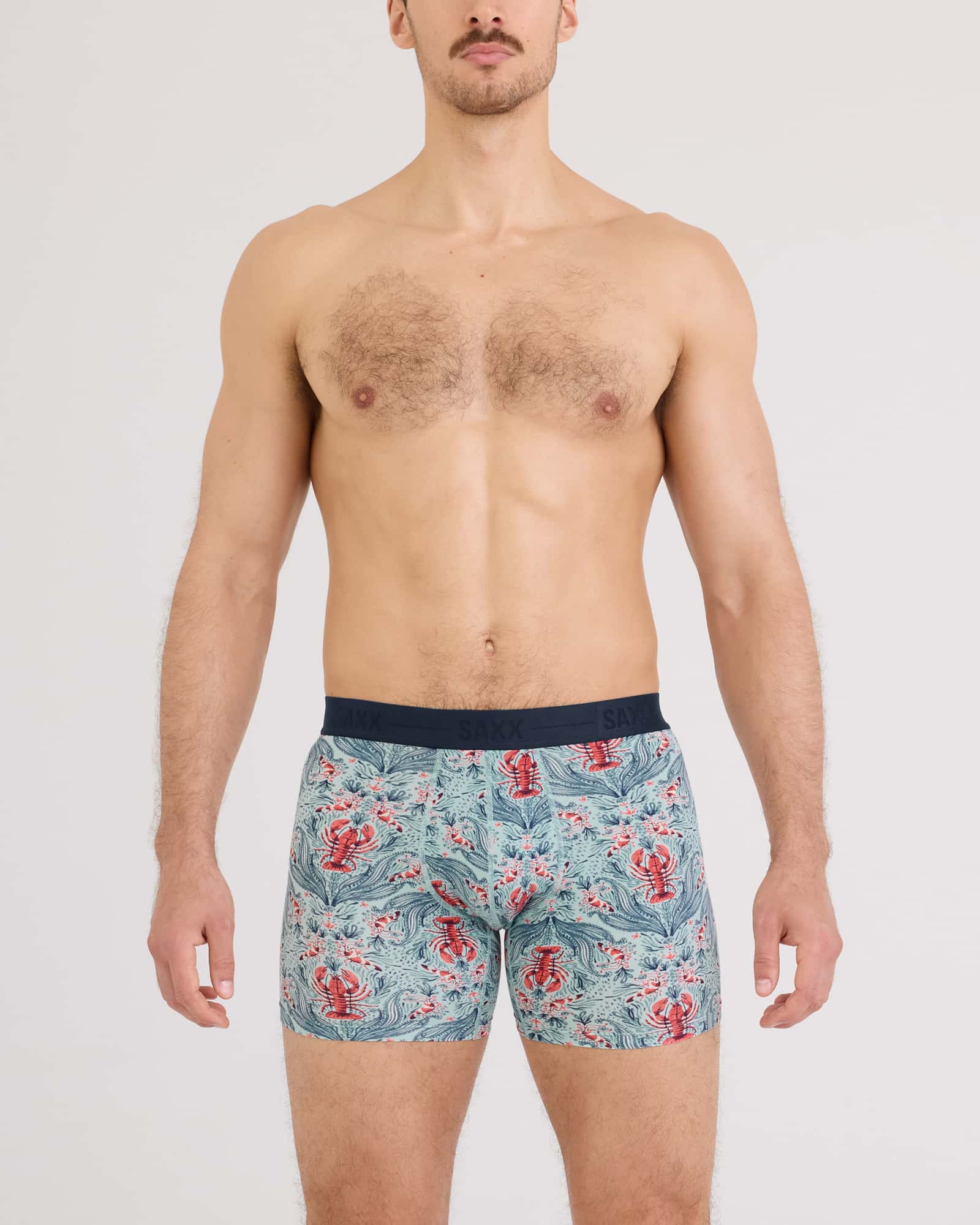 Front - Model wearing Smooth Luxe Micro Modal Boxer Brief in Lobster Flourish-Mint