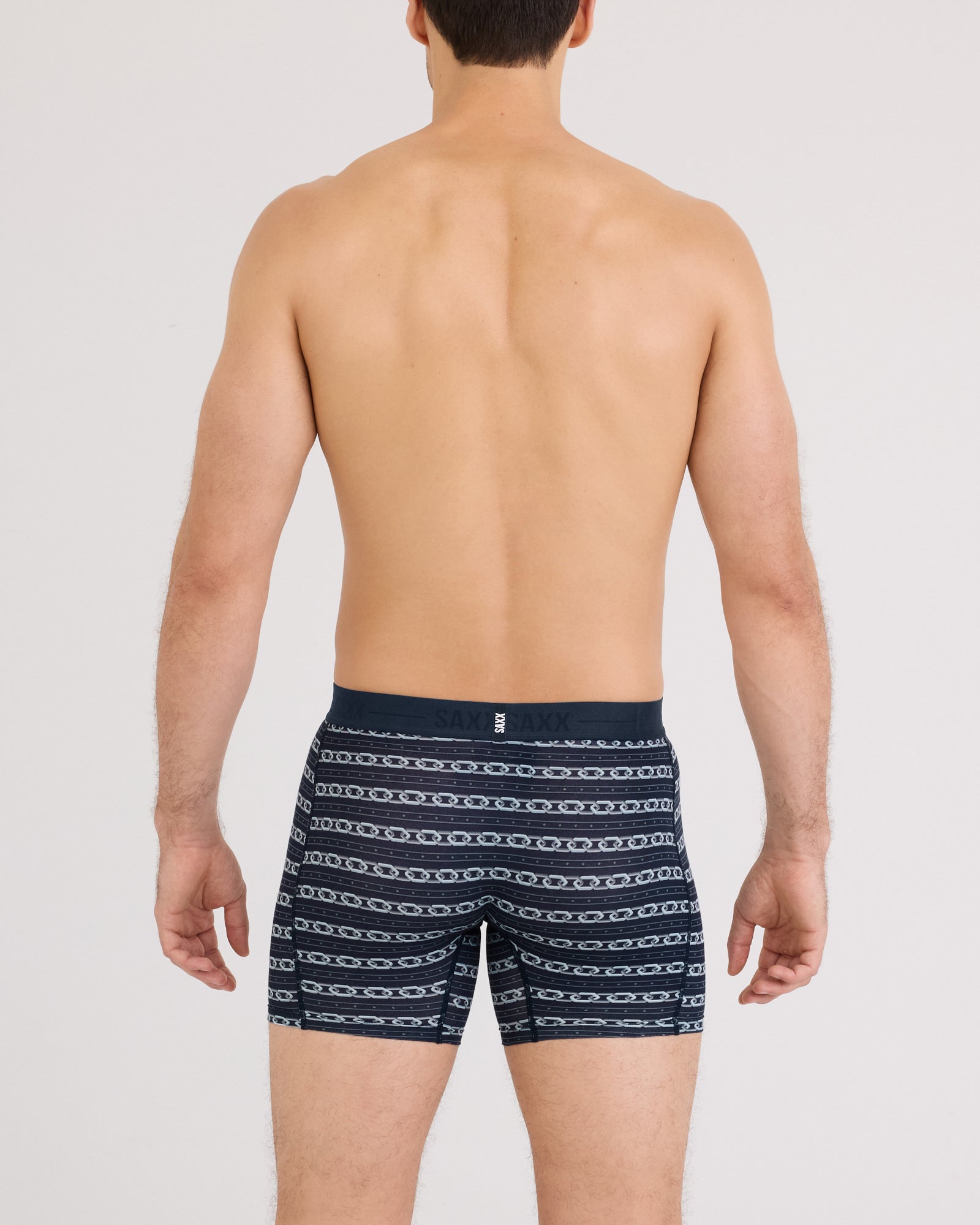 Back - Model wearing Smooth Luxe Micro Modal Boxer Brief in Link Stripe-Dark Ink