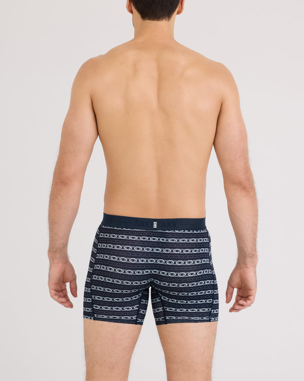 Back - Model wearing Smooth Luxe Micro Modal Boxer Brief in Link Stripe-Dark Ink