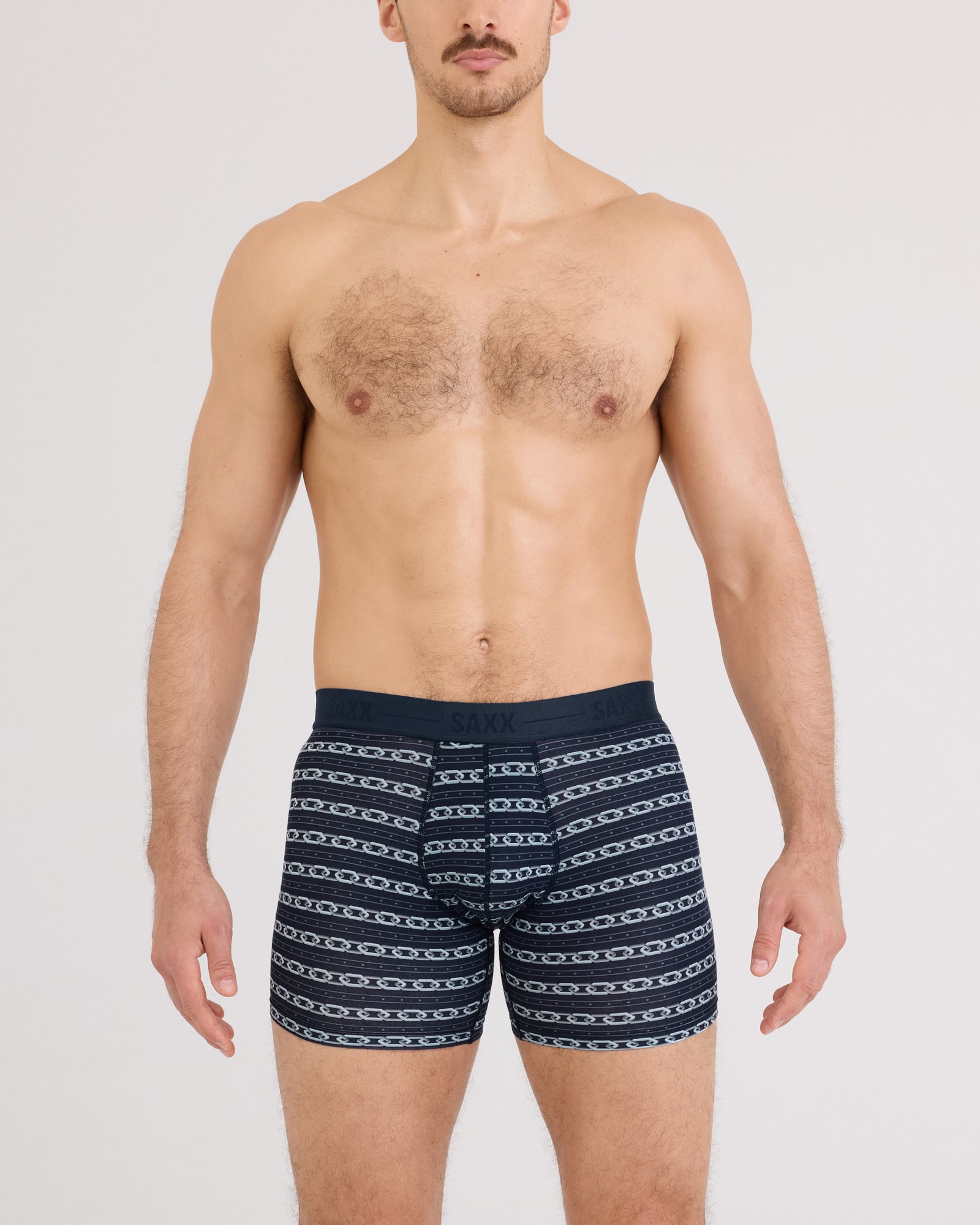 Front - Model wearing Smooth Luxe Micro Modal Boxer Brief in Link Stripe-Dark Ink