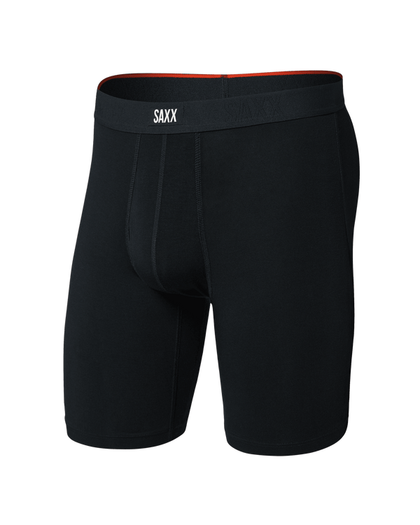 Front of Vibe Xtra Soft Comfort Long Boxer Brief Fly in Black