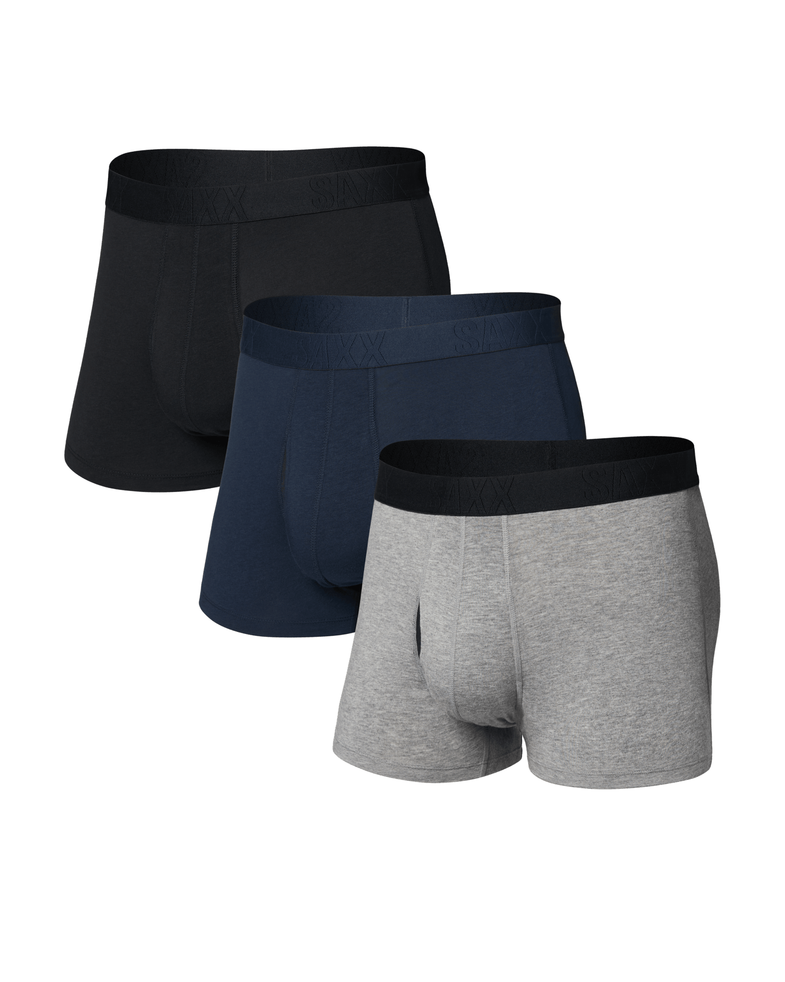 Front of Droptemp Cooling Cotton Trunk Fly 3Pk in Dark Grey Heather/Dark Ink/Black