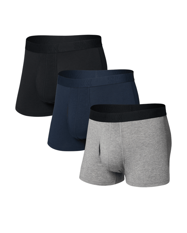 Front of Droptemp Cooling Cotton Trunk Fly 3Pk in Dark Grey Heather/Dark Ink/Black