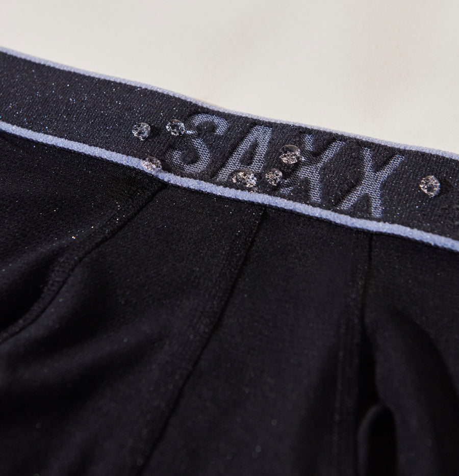 Black aquatic underwear with water droplets on waistband