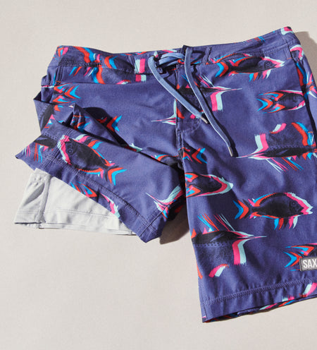 Blur fish print swim shorts with a liner