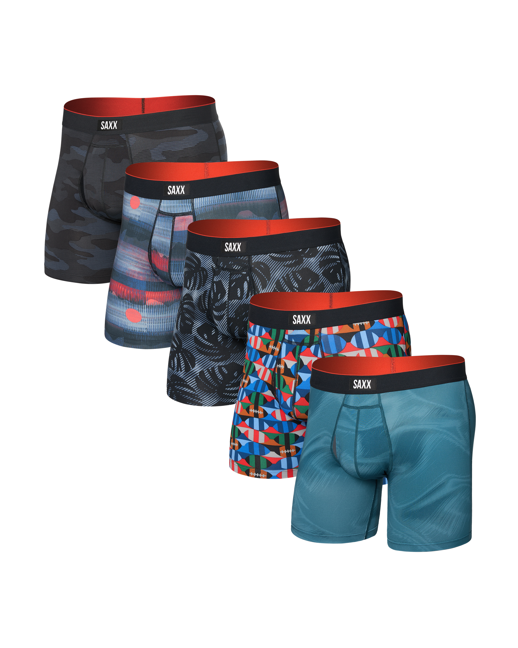 Front of Multi-Sport Mesh Boxer Brief (5 Pack)  in assorted prints