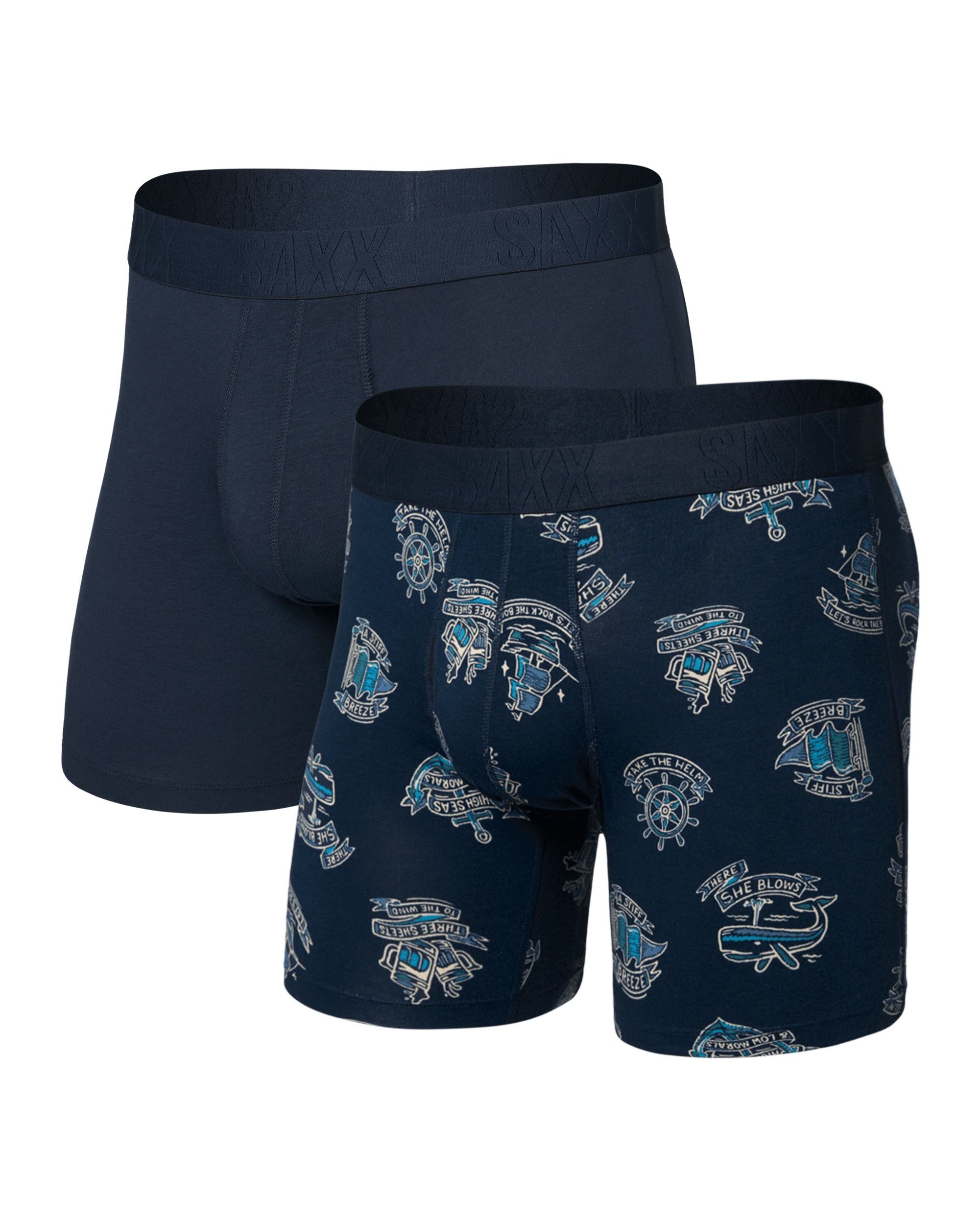 Front of Droptemp Cooling Cotton Boxer Brief Fly 2Pk in High Seas/Dark Ink
